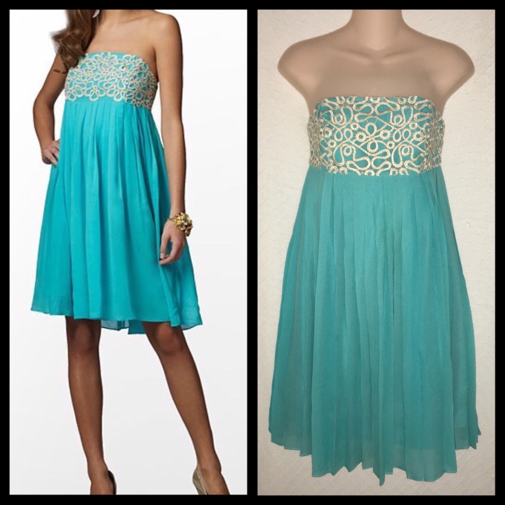 Lilly Pulitzer Dress Jillie Chiffon strapless Silk lined Sz 0